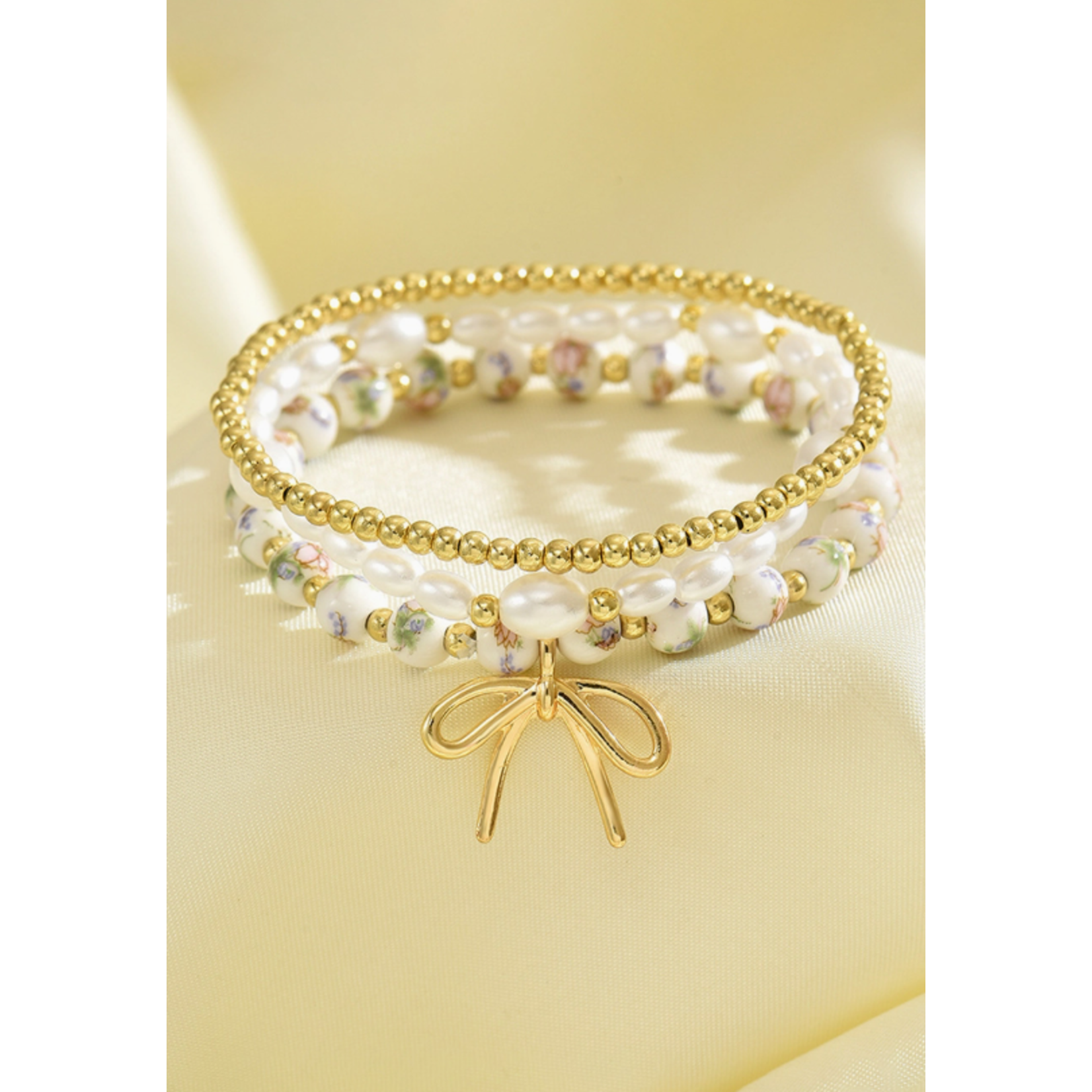 Little Daisy Closet Little Daisy Closet Bow Charm Beaded Triple Layer Bracelet