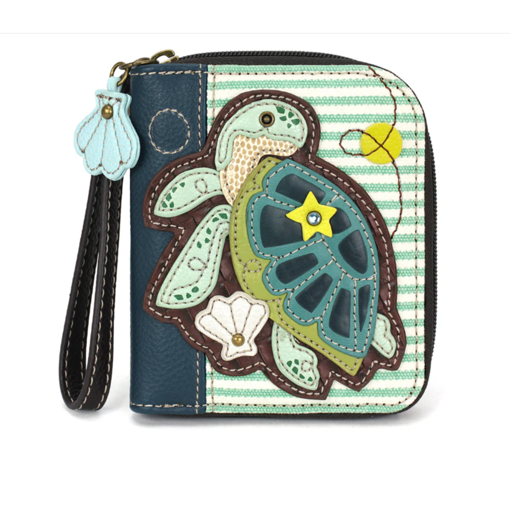 Chala Chala Zip Around Wallet Turtle Teal Stripe 839