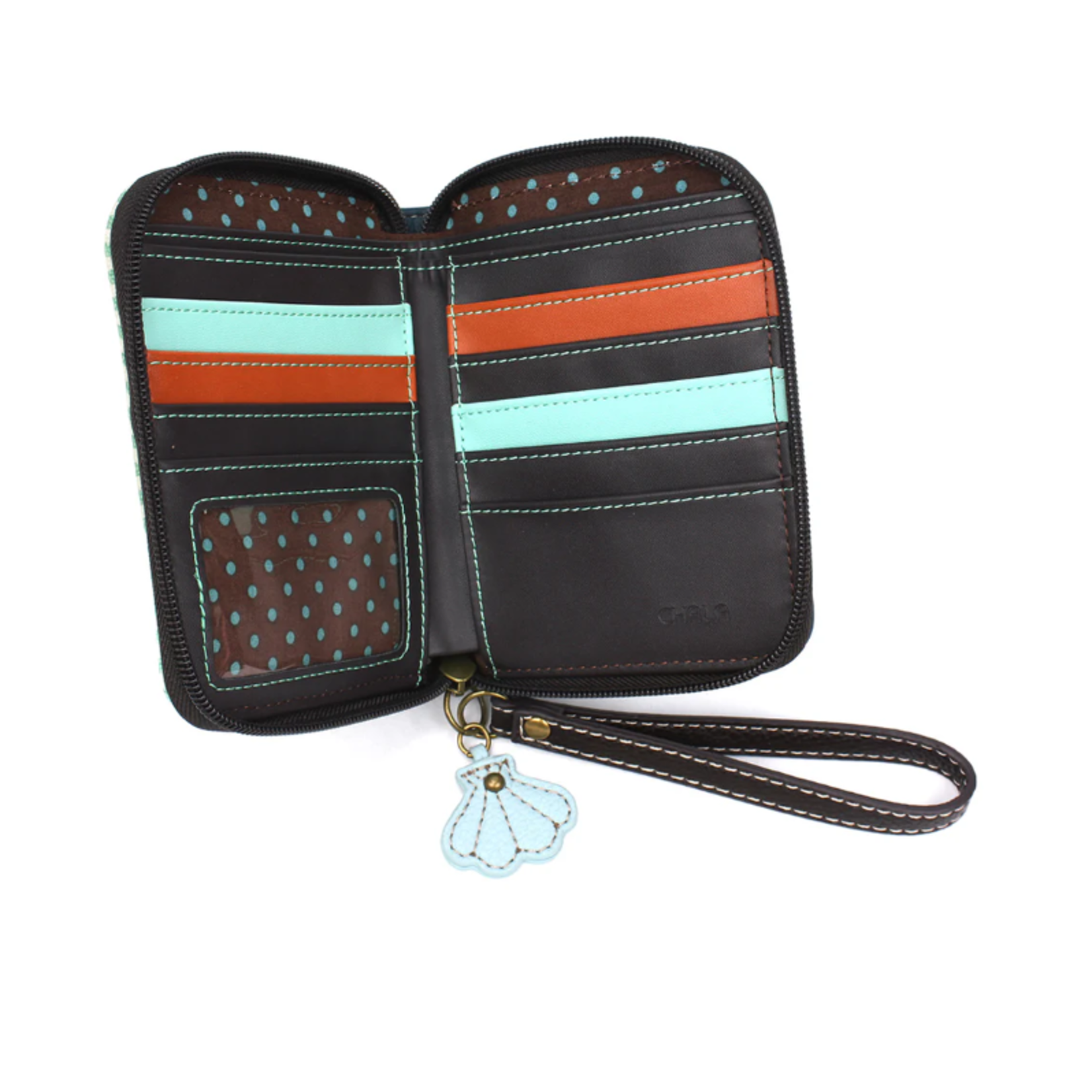 Chala Chala Zip Around Wallet Turtle Teal Stripe 839
