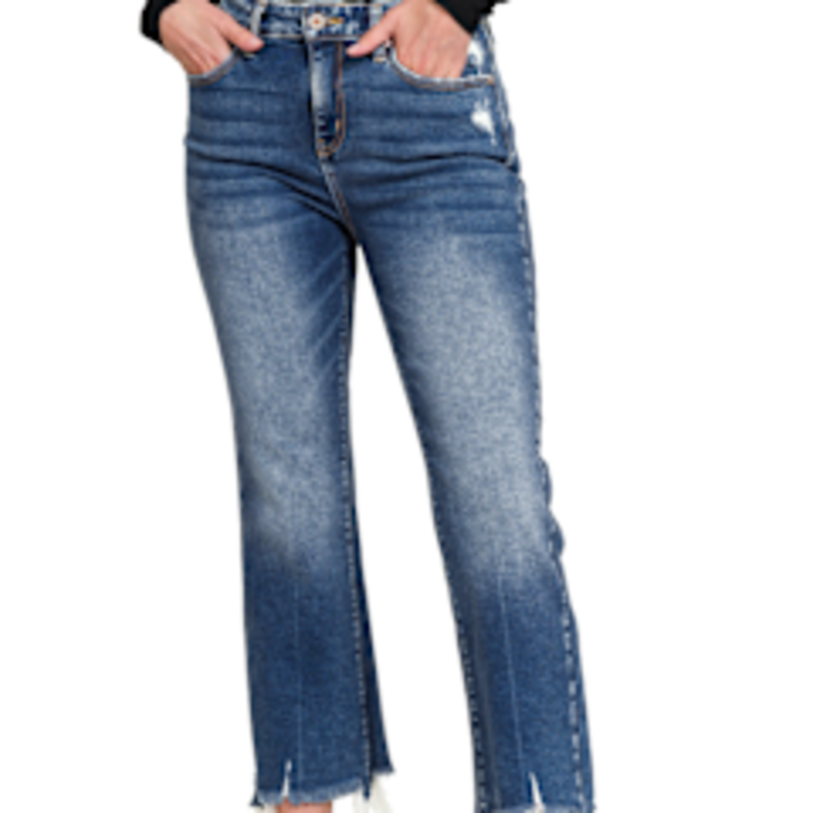 Zenana Zenana Dark Wash Kick Crop Flare Denim Pants 1646DD