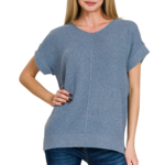 Zenana Zenana Center Seam Short Sleeve Sweater Dusty Blue