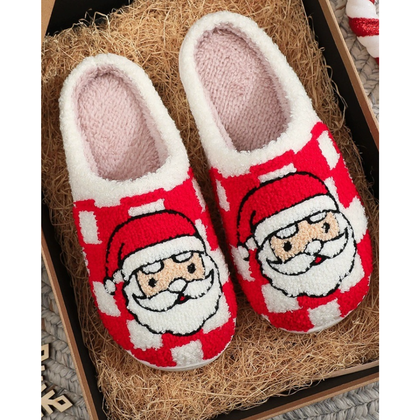 Zenana Zenana Novelty Soft Plush Cozy Slippers Santa Red