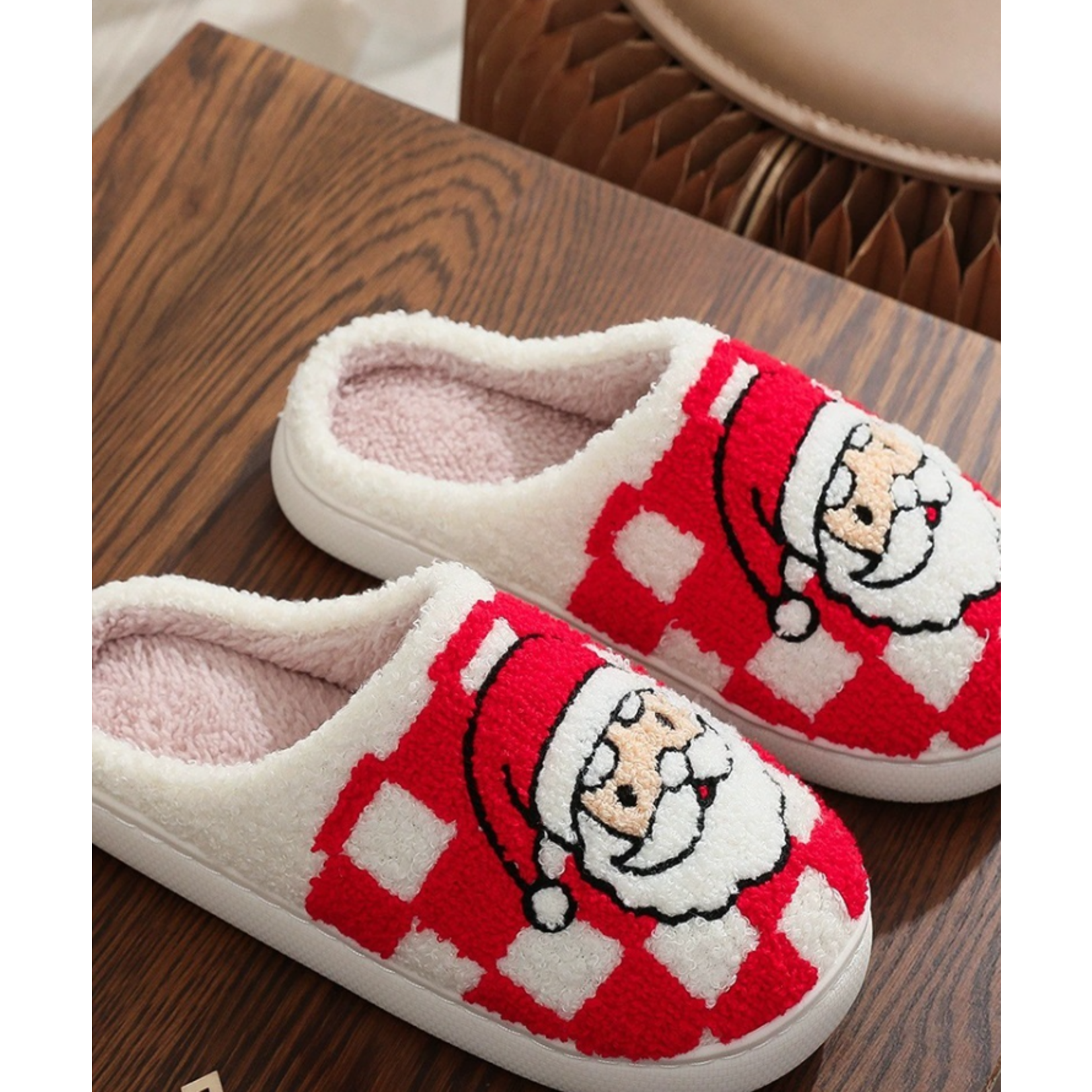 Zenana Zenana Novelty Soft Plush Cozy Slippers Santa Red