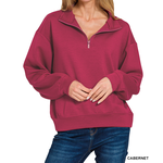 Zenana Zenana Scuba Half Zip Pullover Sweatshirt Cabernet