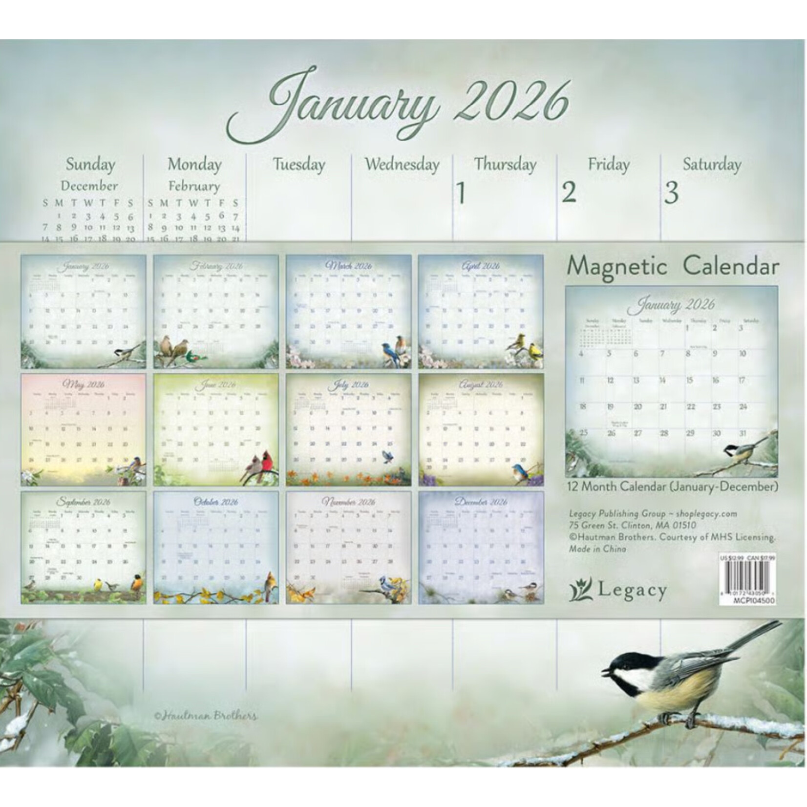 Legacy 2026 Legacy Songbirds Magnetic Calendar