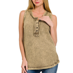 Zenana Zenana Washed Half-Button Sleeveless Henley Mocha