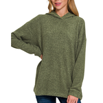 Zenana Zenana Hooded Brushed Melange Hacci Sweater Dark Olive