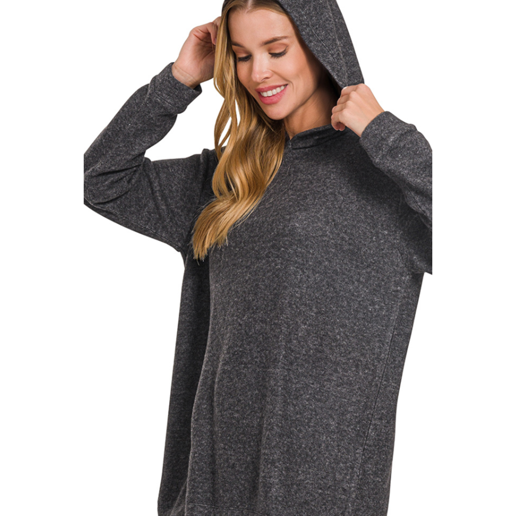Zenana Zenana Hooded Brushed Melange Hacci Sweater Black