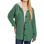 Zenana Zeanana Brushed Ribbed Button Down Shacket Dark Green