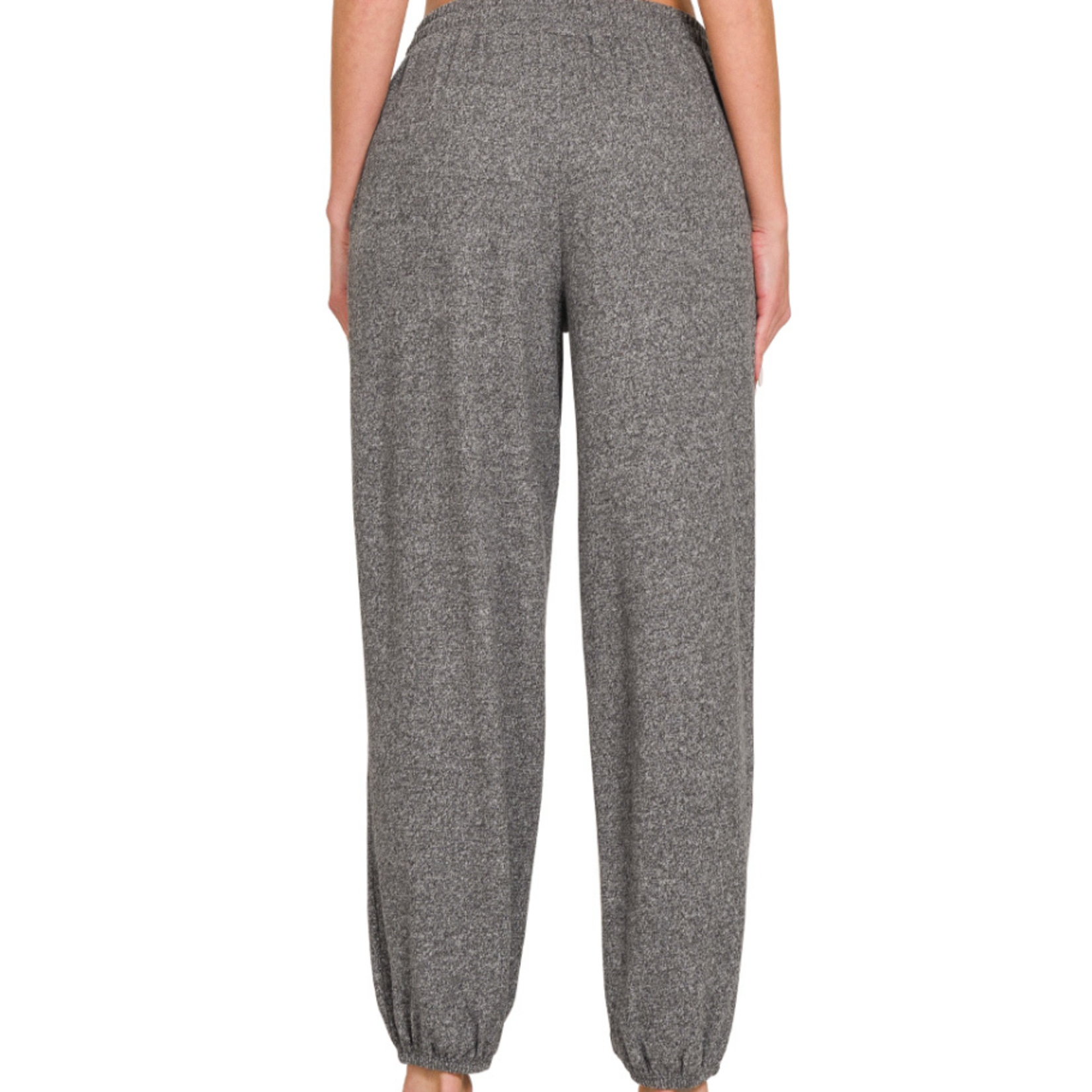 Zenana Zenana Soft Melange Hacci Tie Front Joggers Black