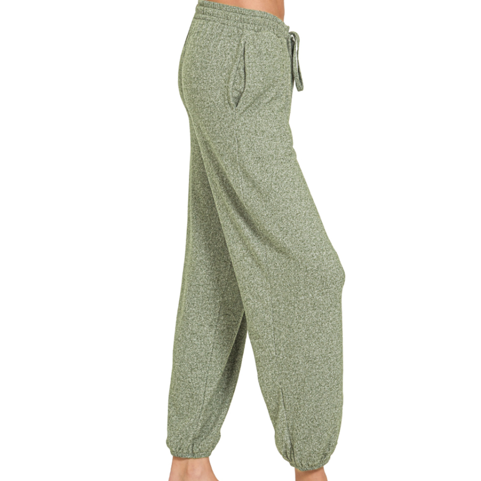 Zenana Zenana Soft Melange Hacci Tie Front Joggers Dark Olive