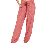 Zenana Zenana Soft Melange Hacci Tie Front Joggers Dark Red
