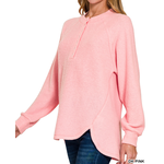 Zenana Zenana Brushed Hacci Oversized 7-Button Henley Sweater Dark Pink
