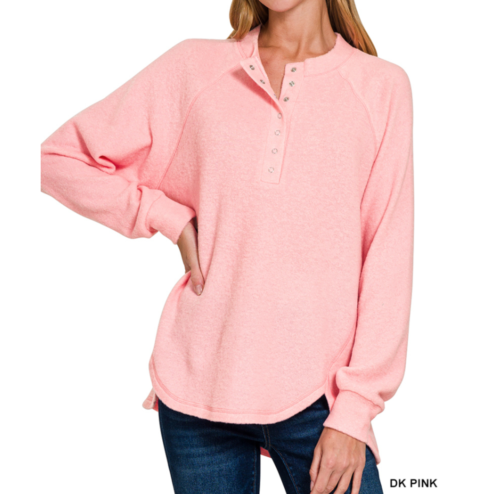 Zenana Zenana Brushed Hacci Oversized 7-Button Henley Sweater Dark Pink