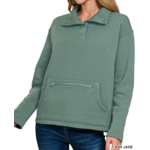 Zenana Zenana Fleece Half Snap Button Front Sweatshirt Ash Jade