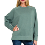 Zenana Zenana Scuba Round Neck Pullover Side Slits Ash Jade