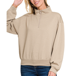 Zenana Zenana Scuba Half Zip Pullover Sweatshirt Ash Mocha