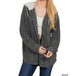 Zenana Zenana Brushed Ribbed Button Down Shacket Black