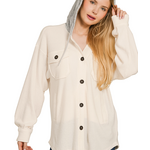 Zenana Zenana Brushed Ribbed Button Down Shacket Cream