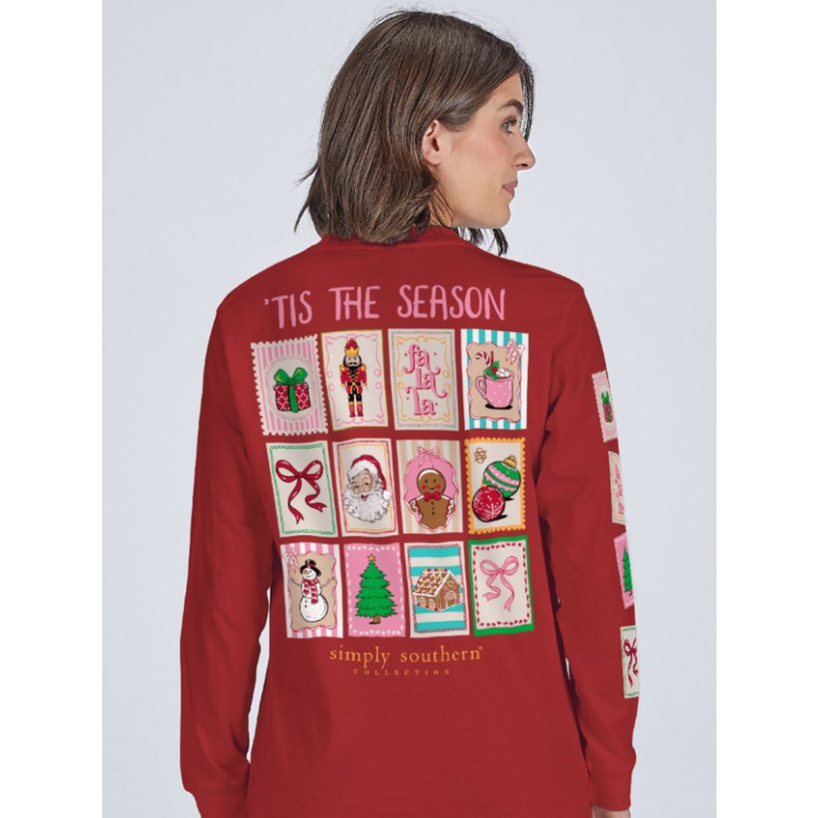Simply Southern Simply Southern Long Sleeve Tee Stamps Carmine