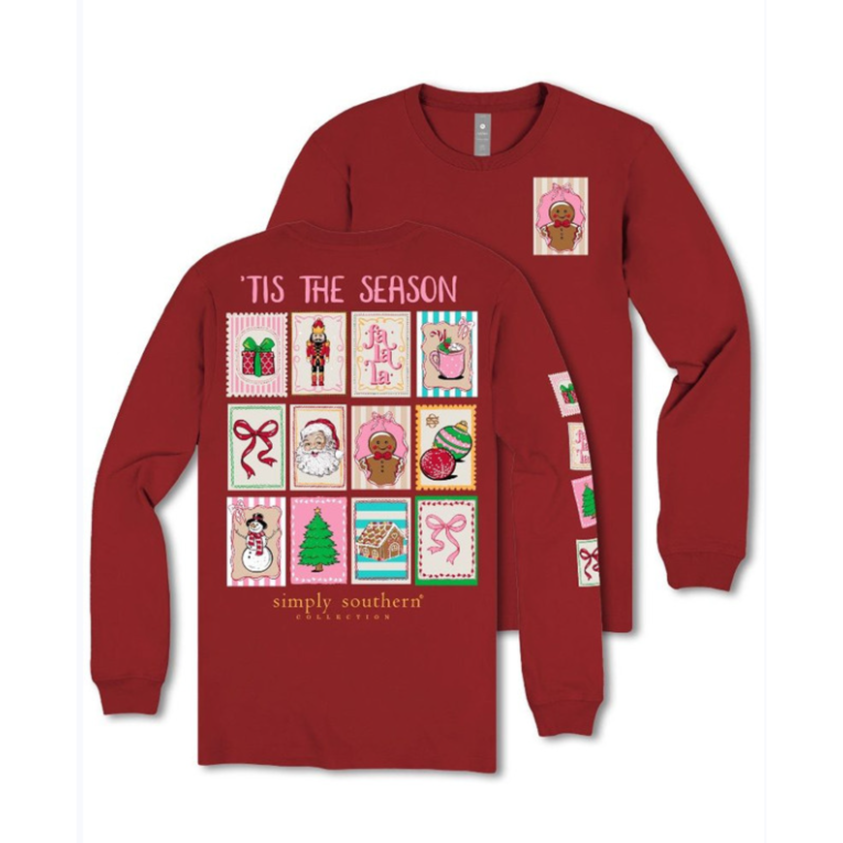 Simply Southern Simply Southern Long Sleeve Tee Stamps Carmine