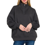 Zenana Zenana Scuba Half Zip Pullover with Pockets Black