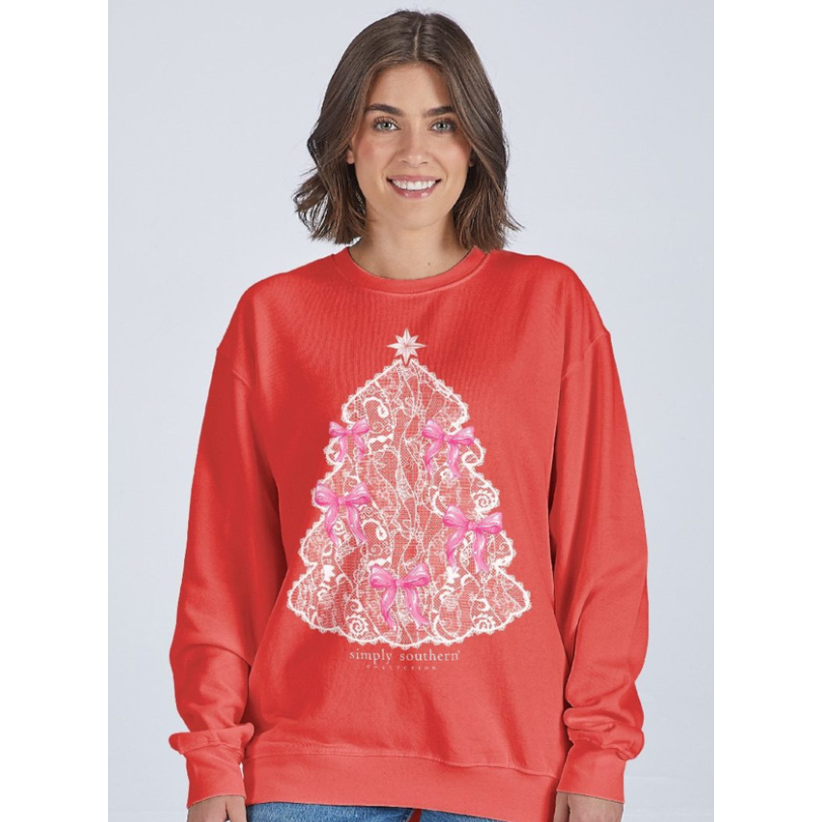 Simply Southern Simply Southern Long Sleeve Crewneck Tree Lace Red