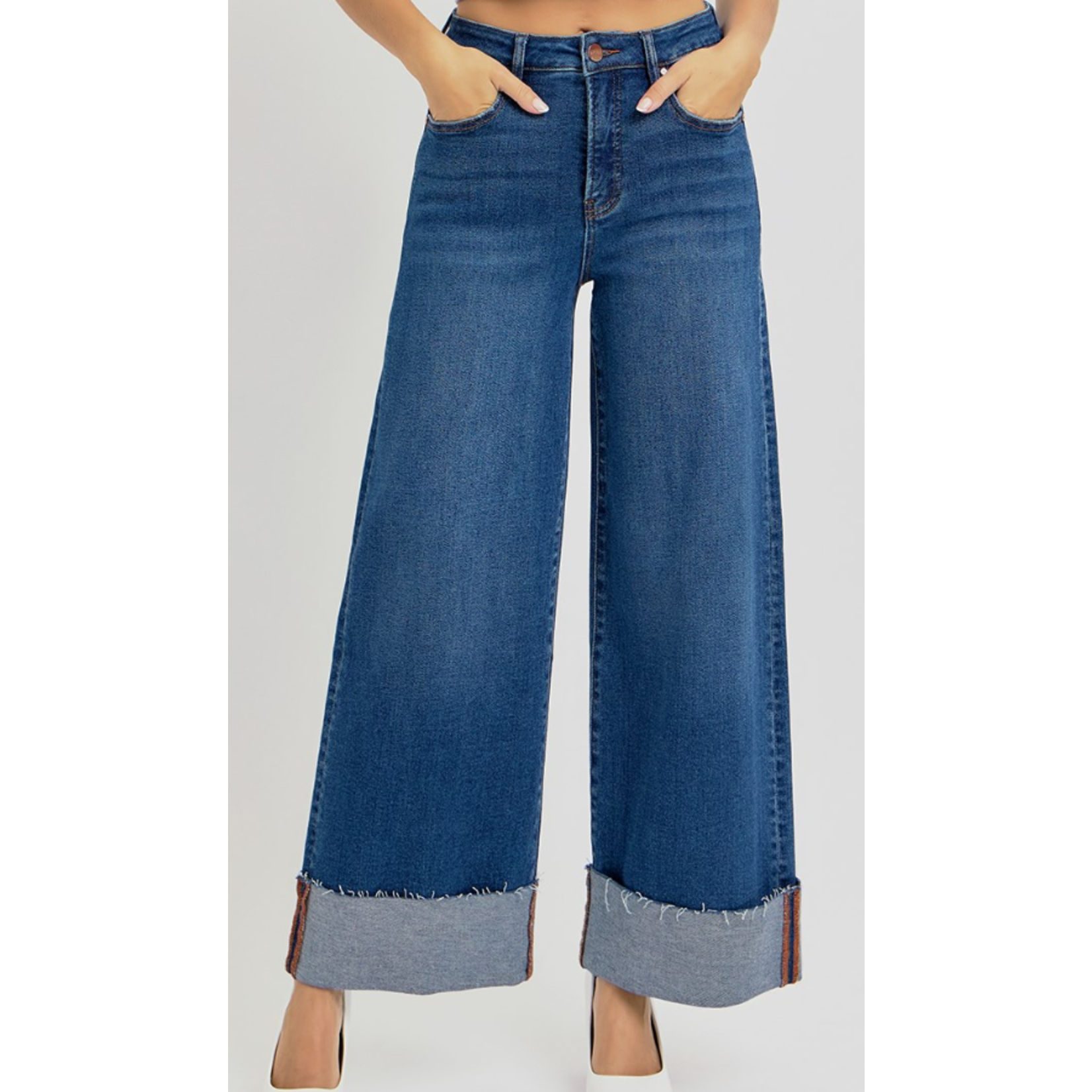 Risen Risen 21001 TC High Rise Crop Wide Cuffed Jeans