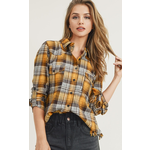 Risen Risen Plaid Frayed Hem Hi & Lo Shirt Yellow