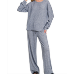 Zenana Zenana Soft Melange Hacci Long Sleeve Tee & Pants Set Navy