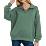 Zenana Zenana Scuba Half Zip Pullover with Pockets Dark Forest