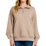Zenana Zenana Scuba Half Zip Pullover with Pockets Cocoa