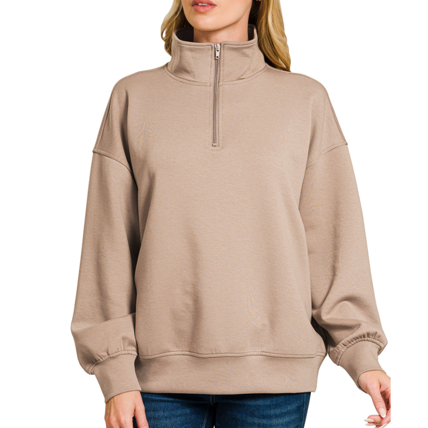 Zenana Zenana Scuba Half Zip Pullover with Pockets Cocoa