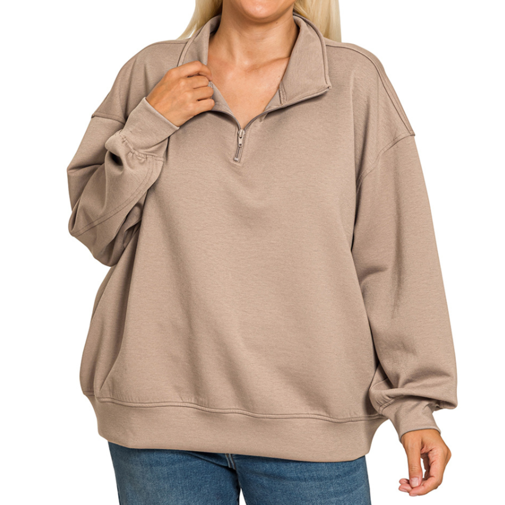 Zenana Zenana Scuba Half Zip Pullover with Pockets Cocoa