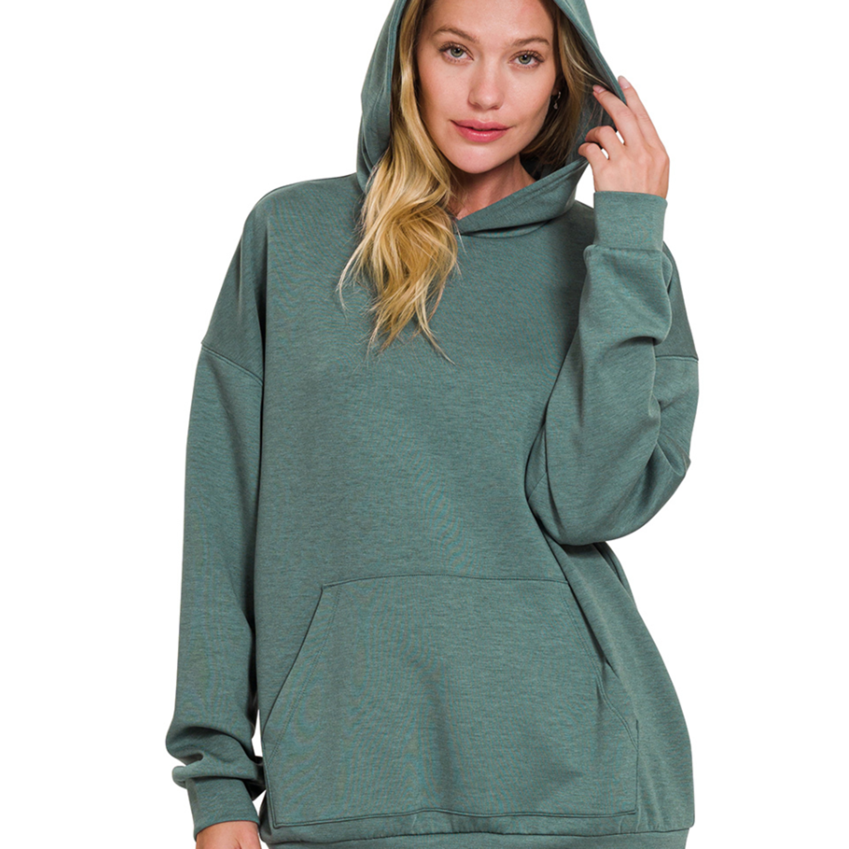 Zenana Zenana Scuba Hoodie with Kangaroo Pocket Ash Jade