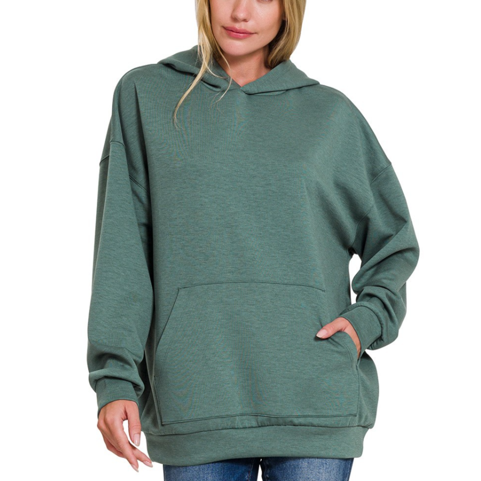 Zenana Zenana Scuba Hoodie with Kangaroo Pocket Ash Jade