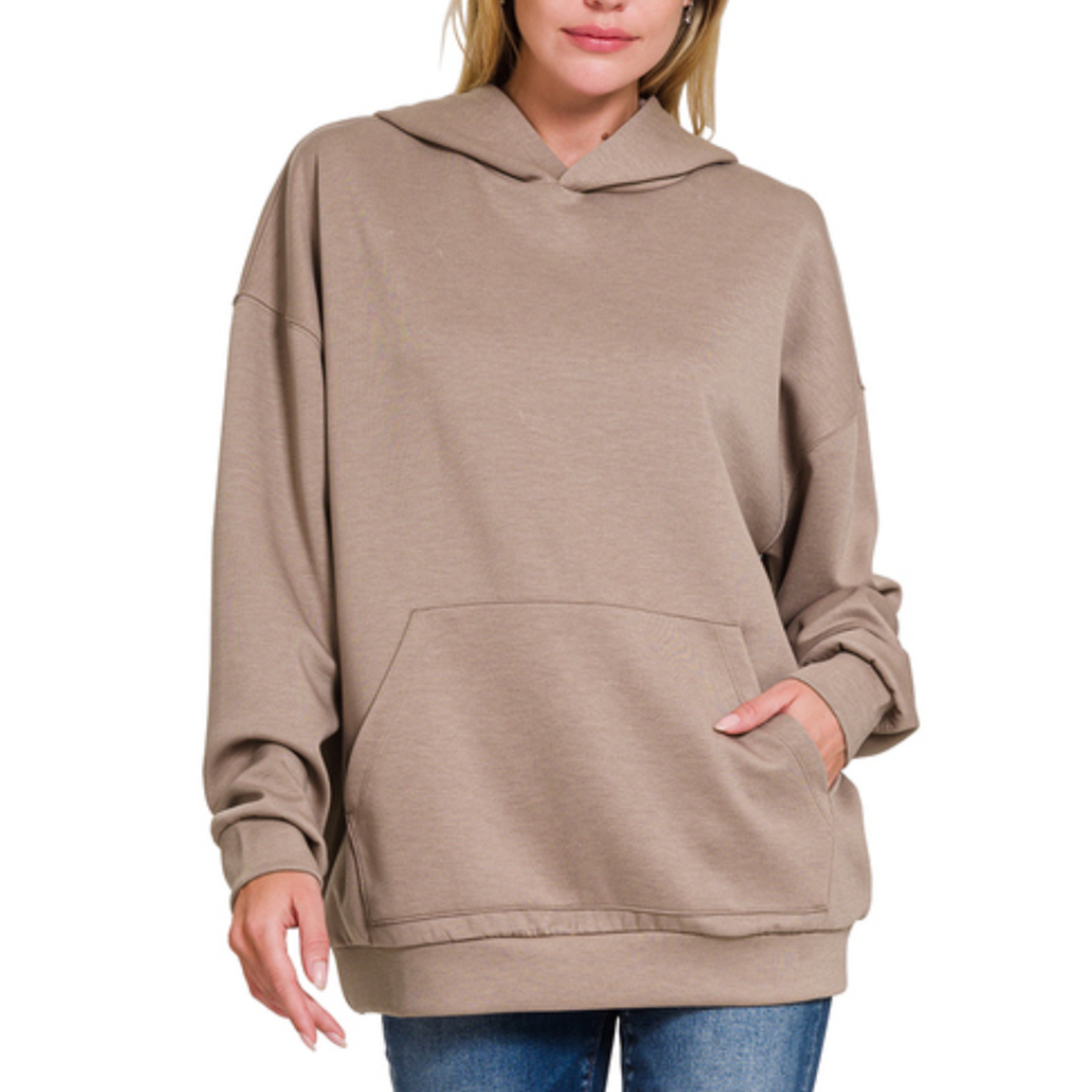 Zenana Zenana Scuba Hoodie with Kangaroo Pocket Cocoa