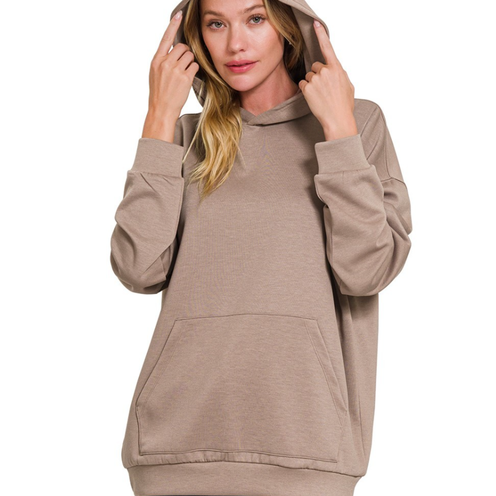 Zenana Zenana Scuba Hoodie with Kangaroo Pocket Cocoa