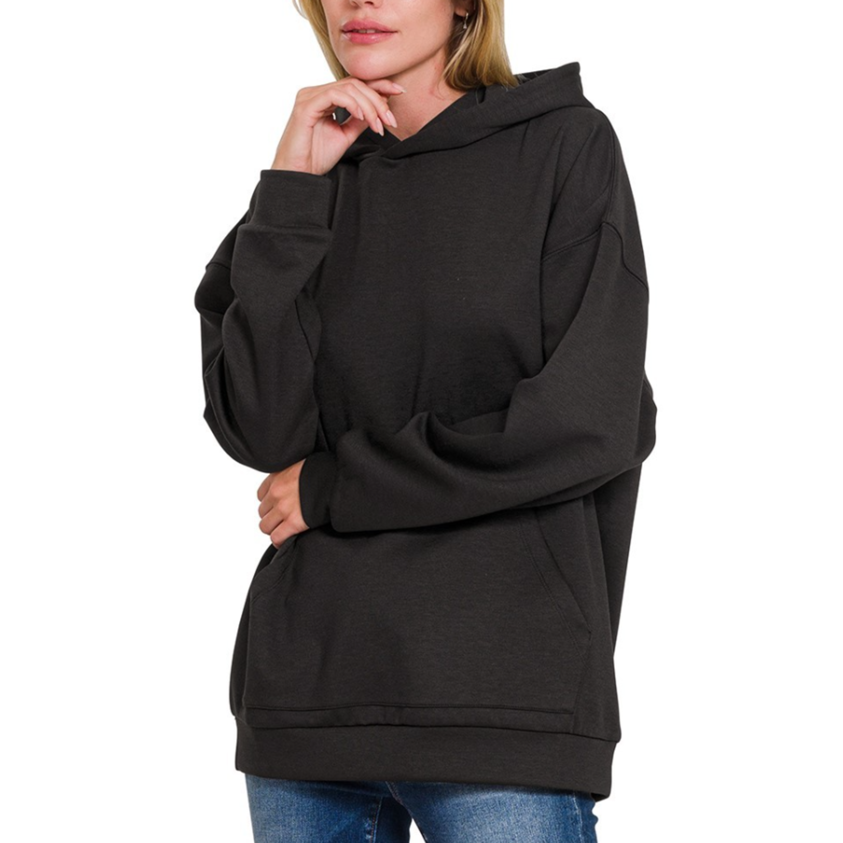 Zenana Zenana Scuba Hoodie with Kangaroo Pocket Black