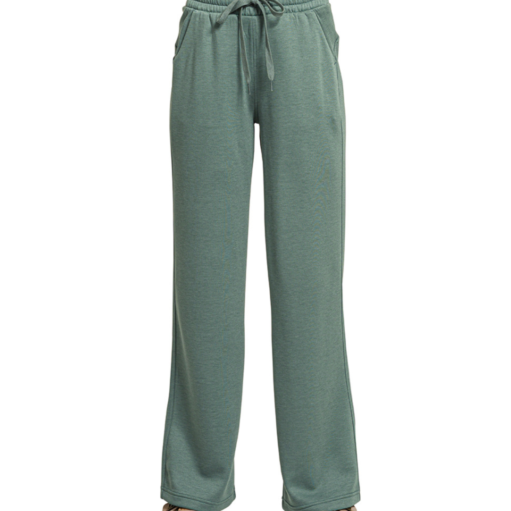 Zenana Zenana Scuba Drawstring Straight Leg Pants Ash Jade