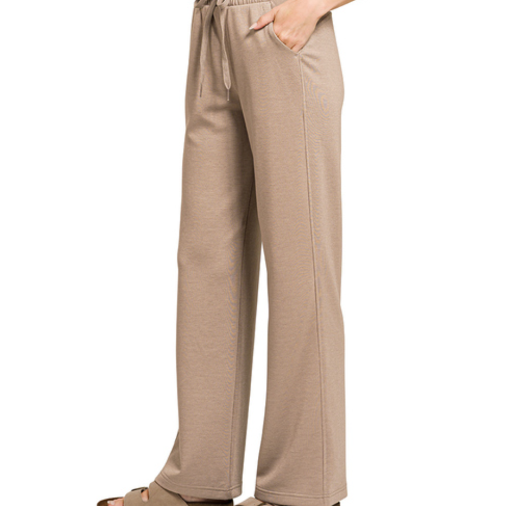 Zenana Zenana Scuba Drawstring Straight Leg Pants Cocoa
