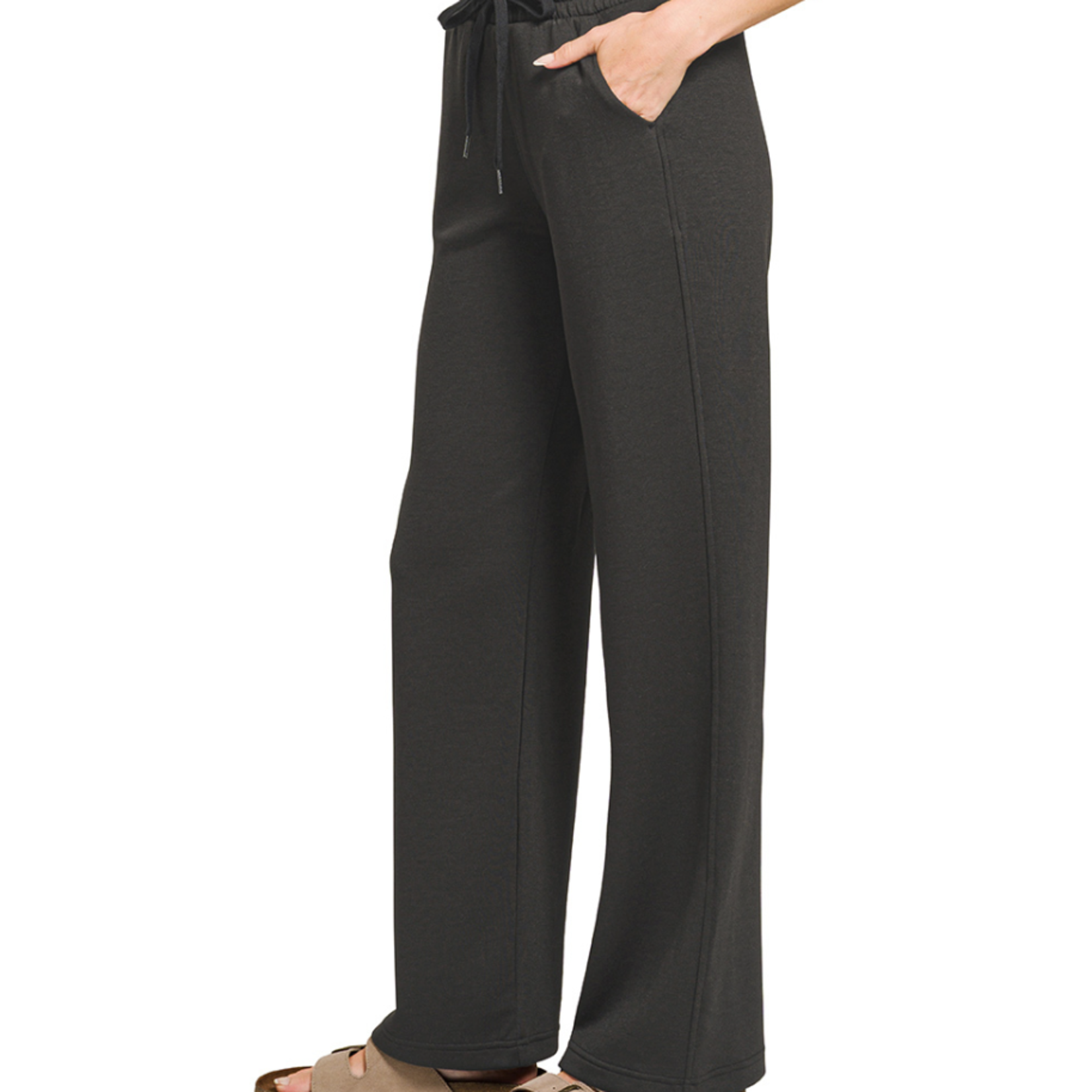 Zenana Zenana Scuba Drawstring Straight Leg Pants Black