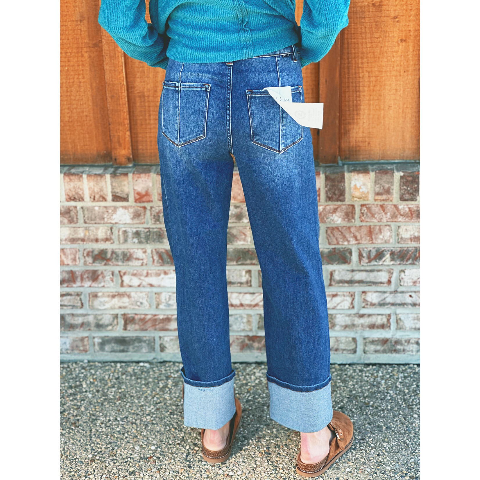 Risen Risen 21369 HR Crop Wide Straight Cuffed Jeans