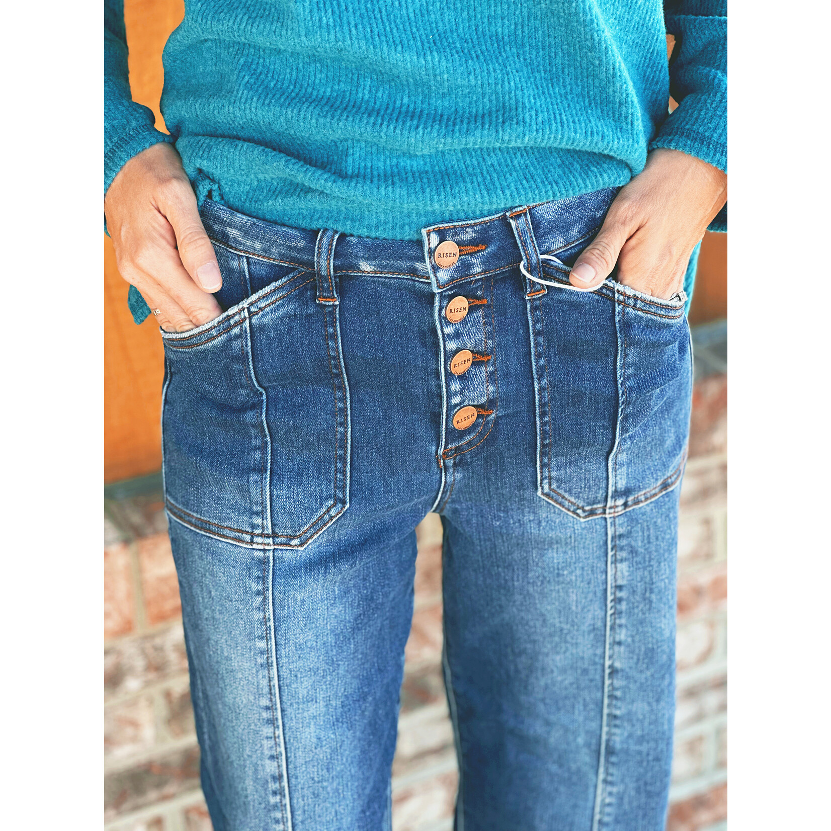 Risen Risen 21369 HR Crop Wide Straight Cuffed Jeans