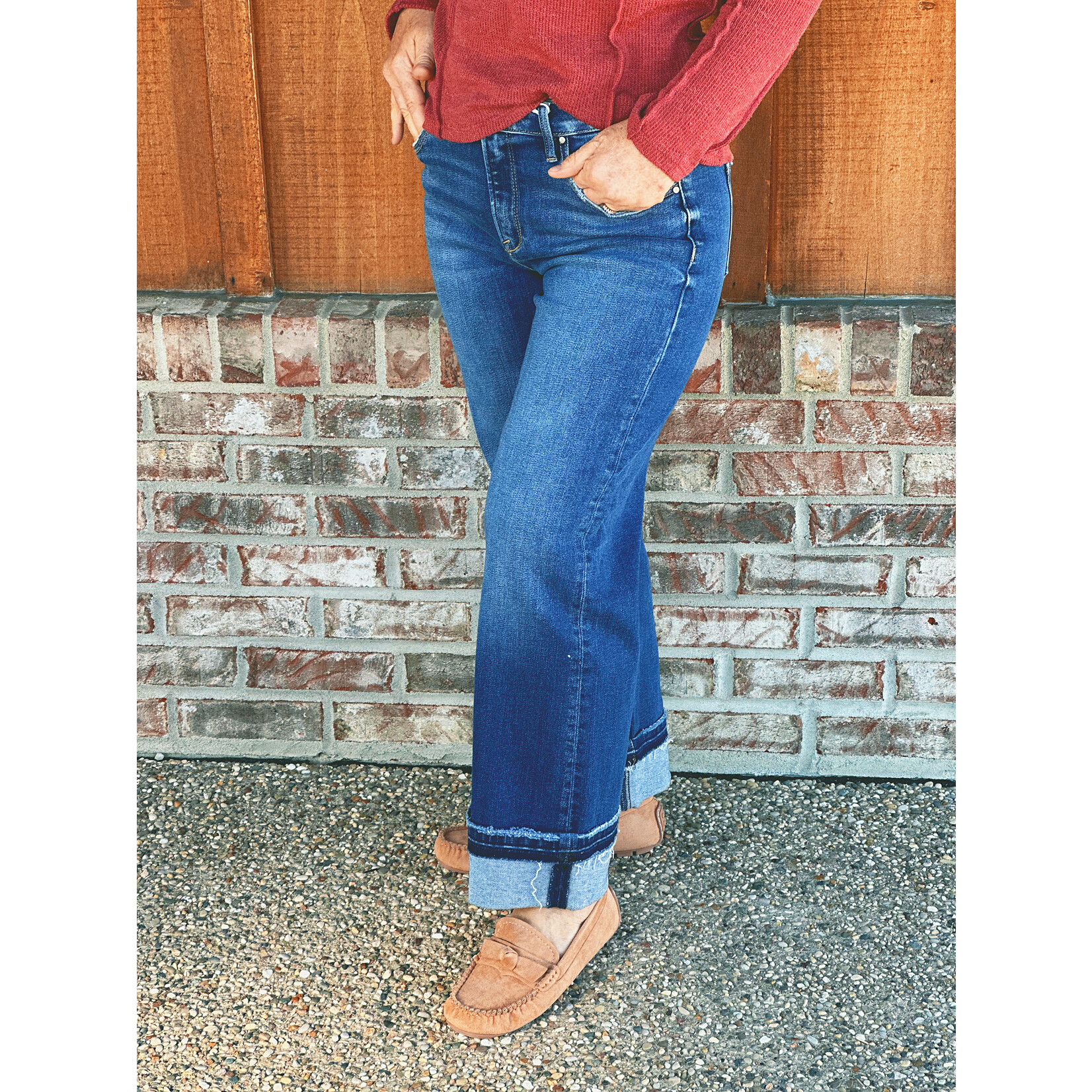 Risen Risen 21442 Mid Rise Ankle Straight Jeans Cuffed Hem