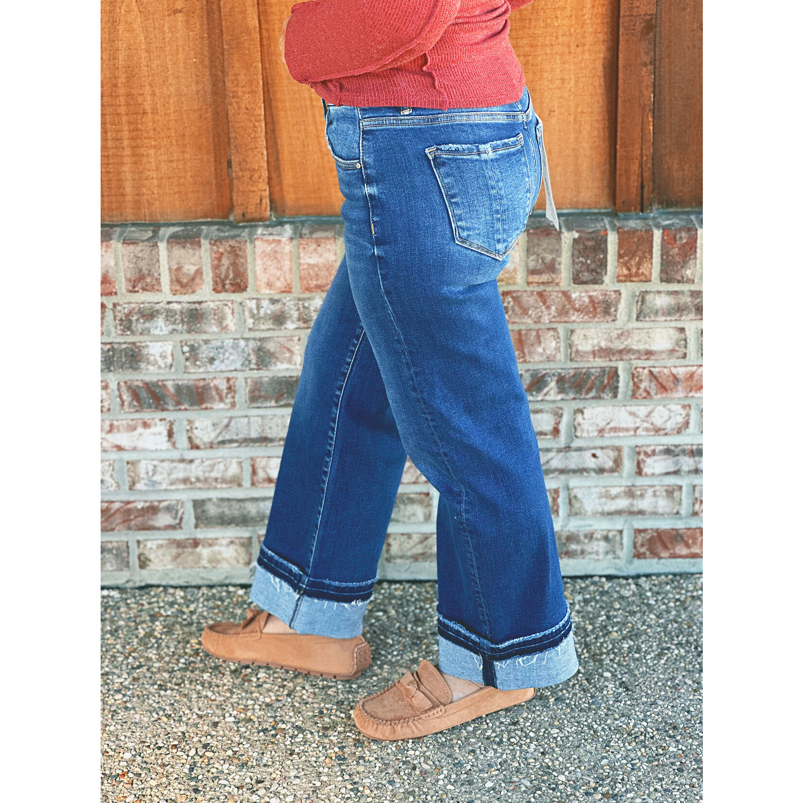 Risen Risen 21442 Mid Rise Ankle Straight Jeans Cuffed Hem