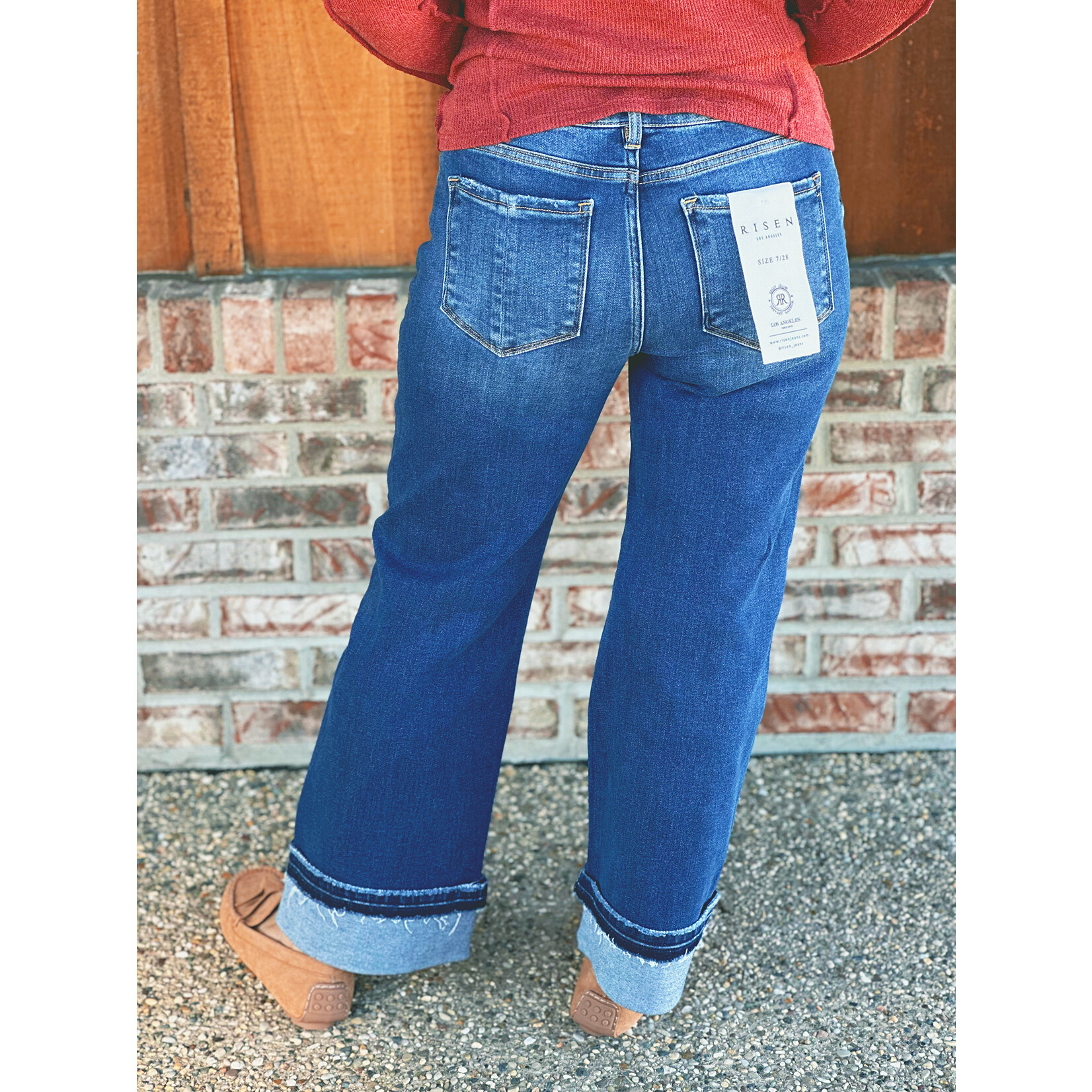 Risen Risen 21442 Mid Rise Ankle Straight Jeans Cuffed Hem
