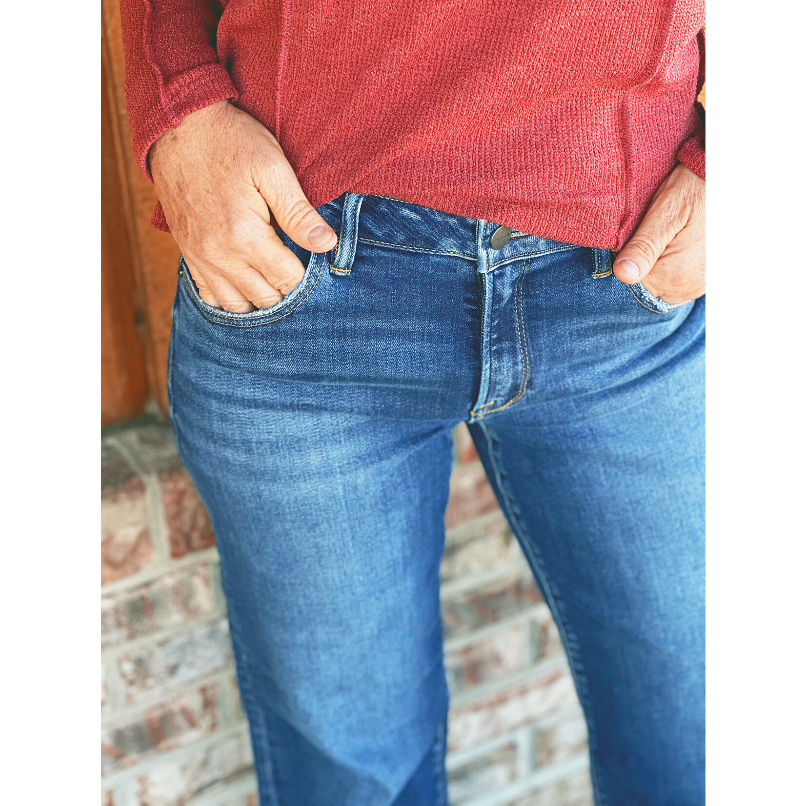 Risen Risen 21442 Mid Rise Ankle Straight Jeans Cuffed Hem