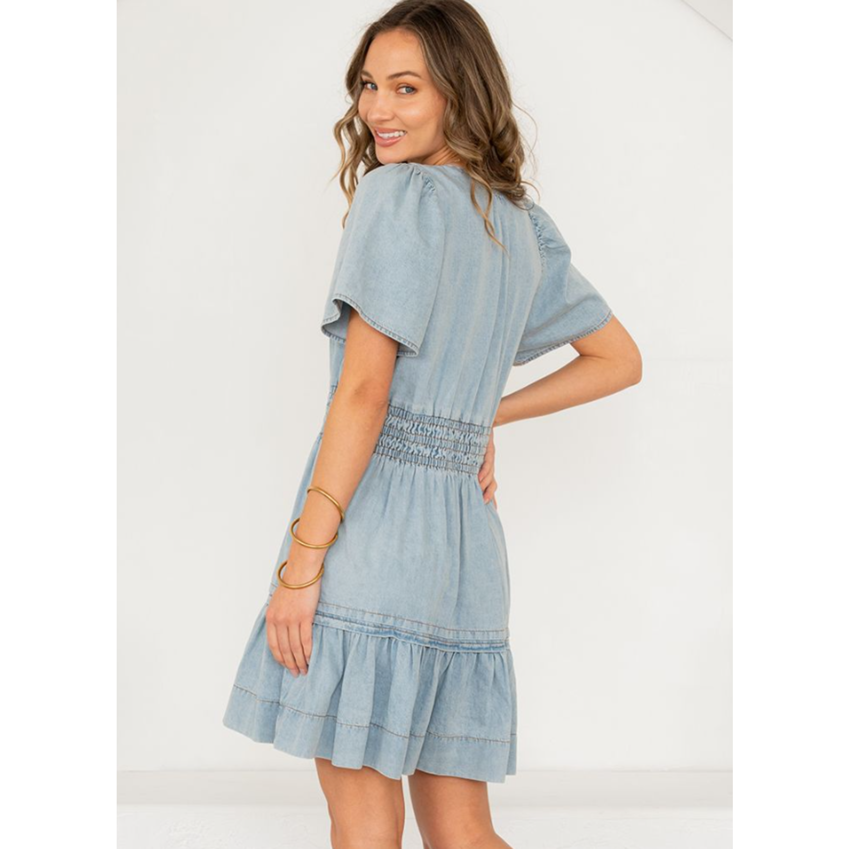 Sew in Love Sew In Love Puff Sleeve Denim Mini Dress