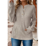 Little Daisy Closet Little Daisy Closet Ribbed Texture Drop Shoulder Henley Simply Taupe